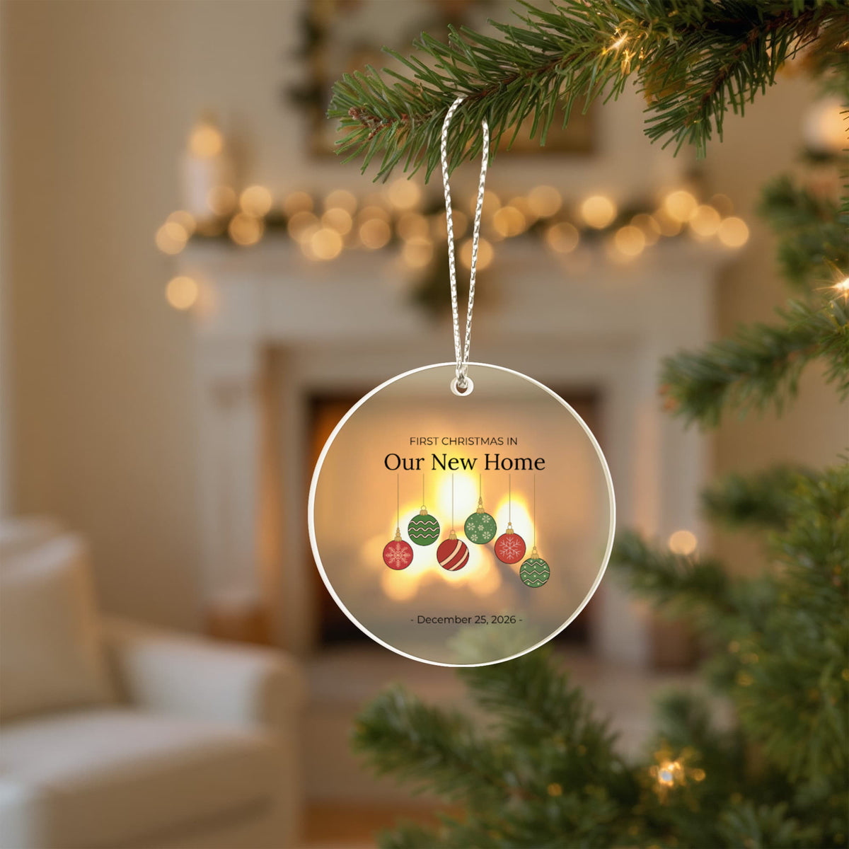 First Christmas In Our New Home Acrylic Circle Ornament (Ornaments)
