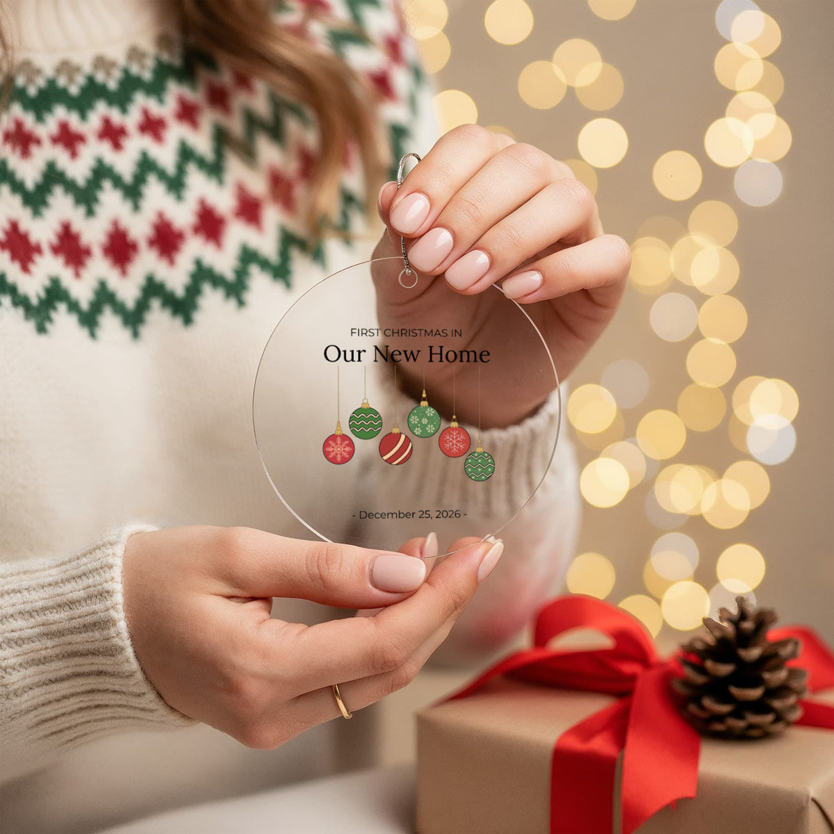 First Christmas In Our New Home Acrylic Circle Ornament (Ornaments)